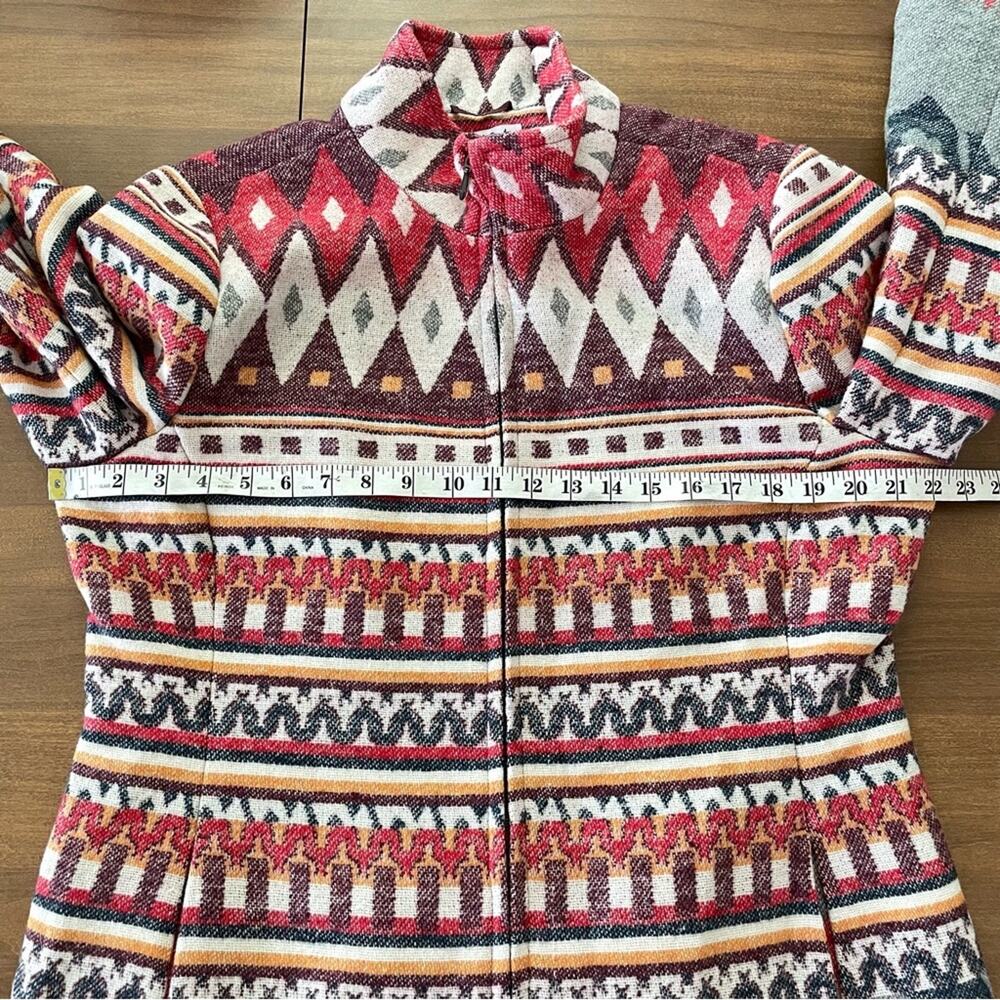 NorthStyle | Women’s Long Southwestern Blazer Jacket Coat Aztec Boho Red Zipper - Picture 10 of 11
